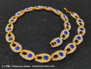 Vintage Gold-Tone Lapis Lazuli (Blue Stone Accents) Necklace with Rhinstones - Picture 1 of 5