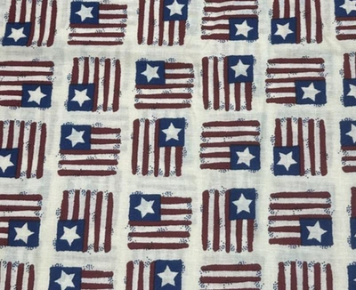 Patriotic Red White Blue 2" Primitive Flags on Cream Cotton Fabric .75Y #17 - Image 1 of 3