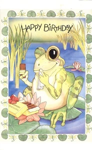 Happy Birthday Frog on Lily Pad North Shore Animal League 1995 Postcard - Picture 1 of 2