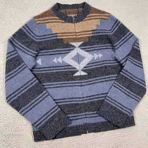 Vintage Woolrich Lambs Wool Zip Cardigan Womens M Blue Aztec Southwestern Print - Picture 1 of 9