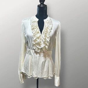 Moda International Damen Bluse Seide-Elasthan Rüschen L 92% Seide Elfenbein - Bild 1 von 9