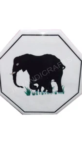 Antique Black Elephant Design Marble Console Table Top Interior Home Decor 2'x2' - Picture 1 of 4
