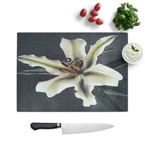 White Lily Chopping Board Glass Textured Cutting Worktop Saver Kitchen - Picture 1 of 6
