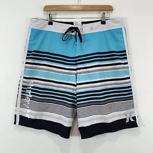 Hurley Boardshort Men 36 in Blue Striped Drawcord Striped Back Zipped Pocket GUC - Picture 1 of 15
