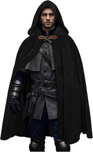 Medieval Velvet Hooded Cloak Cape with Clasp Renaissance Halloween Costume - Picture 1 of 26