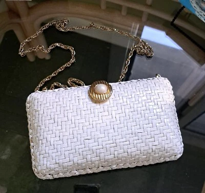 Vintage Rodo Italy white wicker pearl convertible clutch handbag purse - Image 1 of 4