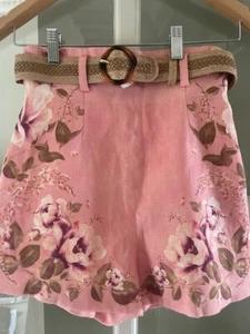 BNWOT ZIMMERMANN ROSE PEACH TUCK SHORTS SIZE OP AUD 6 US 2 WITH BELT - Picture 1 of 12