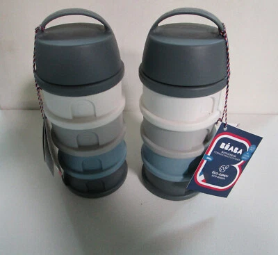 Beaba-Milchpulver-Dosierbox-4 stapelbare Fächer-330 ml-Grau/Blau- 1 x Set(2 St.) - Bild 1 von 4