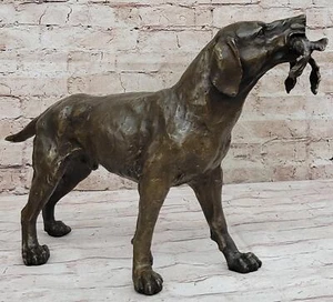 Perro de caza truffot firmado con pájaro muerto bronce escultura Art Deco decoración del hogar - Imagen 1 de 10