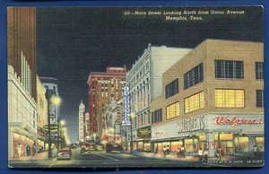 Memphis Tennessee TN Nachtansicht der Main Street Walgreens Postkarte - Bild 1 von 2