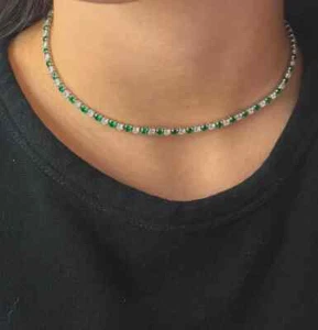 9Ct Round Simulated Emerald Wedding Tennis Necklace Choker 14k White Gold Plated - Picture 1 of 6