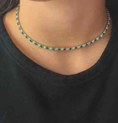 9Ct Round Simulated Emerald Wedding Tennis Necklace Choker 14k White Gold Plated - Image 1 of 4