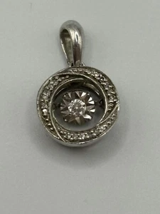 Round Pendant Silver Tone with Spinning Diamond Center .25” Long No Chain - Picture 1 of 3