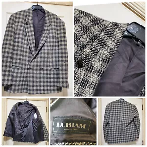Lubiam Blazer Mens 54R IT Black Gray Plaid Wool Cashmere Work Jacket Sport Coat - Picture 1 of 16