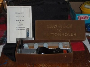 VINTAGE NEW HOME K BUTTONHOLER +BOX WITH SEWING MACHINE ATTACHMENTS INSTRUCTIONS - Picture 1 of 12