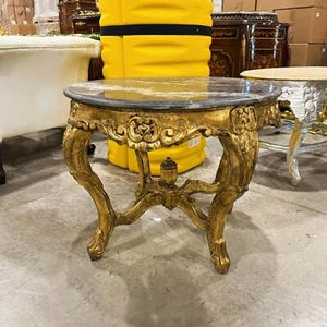 French Rococo Style Coffee Table in Black Marble Top and Golden Base - Picture 1 of 6