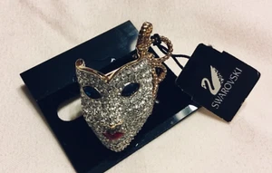 Vintage SWAROVSKI Enamel Super Sparkly Rhinestone Mask Brooch Pin - Picture 1 of 5