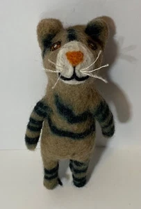 Wool Felted Tiger Finger Puppet Toy 5.25” Tall Striped Cat Animal - Picture 1 of 7