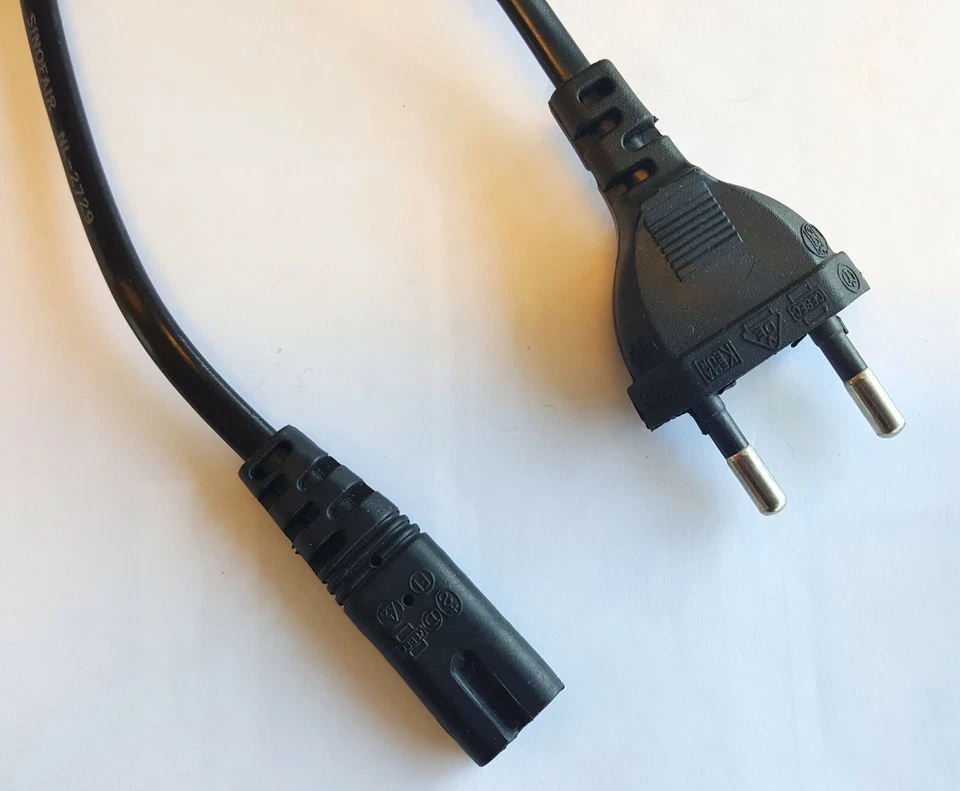2 Prong European AC Power Cords, Euro 2 pin, 1.5 meter, RoHS compliant (50x) - Image 1 of 2