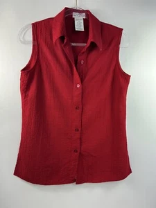 White Stag Blouse Women's Sz S Red Sleeveless Crinkle Stretch V-Neck Buttons - Picture 1 of 7