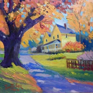 cottage garden flowers yellow Impressionism oil Painting landscape TomFisher - Picture 1 of 5