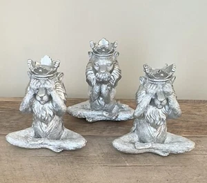 3er Set Silber Resin Löwen - Speak no Evil See No Evil Hear No Evil Lions Set - Bild 1 von 9