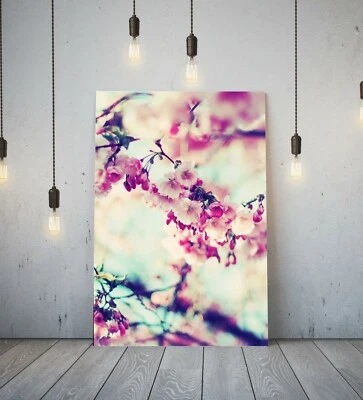 FLORAL BLOSSOM 2 -DEEP FRAMED CANVAS WALL ART PICTURE PAPER PRINT- PINK BLUE - Image 1 of 4