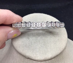 Vintage Silver Tone Costume Hinged Rhinestone Bangle Bracelet 6.5" F482 - Picture 1 of 4