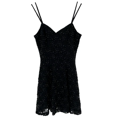 Vintage Rampage Beaded Mini Dress Juniors Size 5 Black Lace Fit & Flare Fairy - Image 1 of 4