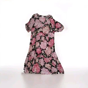 H&M Black Pink White Floral Maxi Kaftan Dress Balloon Sleeve XL XXL - Picture 1 of 7