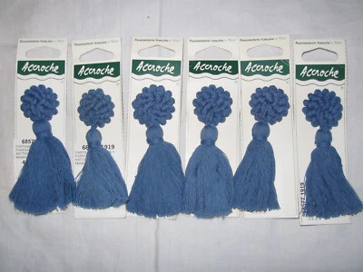 6 POMPONS DE DÉCORATION POUR RIDEAUX OU AUTRES EN COTON BLEU--N°15 - Photo 1/3