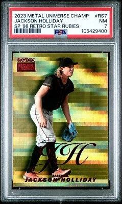 2023 SKYBOX METAL UNIVERSE CHAMPIONS STAR RUBIES JACKSON HOLLIDAY /50 PSA 7 - Image 1 of 2