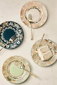 The Met X Anthropologie Piatti da Dessert in Gres 8,25” Set di 4 Nuovi Rari - Foto 1 di 7