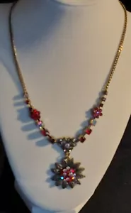 Cookie Lee Flower butterfly Red Rhinestone Necklace 16" - Picture 1 of 11