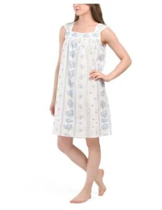 RACHEL ASHWELL Shabby Chic Stripe Floral Cotton Embroidered Nightgown Gown L 6 8 - Picture 1 of 3