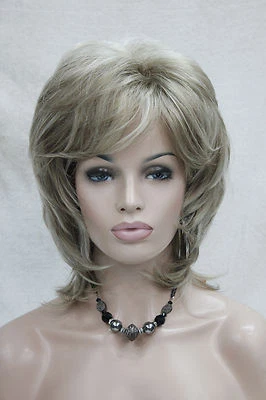 Elegant Charming Fluffy Layer Blonde Mix Medium Length Wavy Women's Cosplay Wig - Image 1 of 4