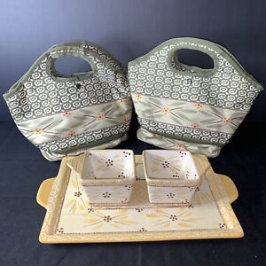 Temp-tations Insulated Lunch Totes Old World Green Yellow W 2Baking Dishes 1Tray