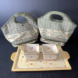 Temp-tations Insulated Lunch Totes Old World Green Yellow W 2Baking Dishes 1Tray - Picture 1 of 19