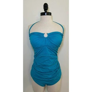 MICHAEL KORS Turquoise Blue Tankini Beach Swimsuit Halter Ring Womens M - Picture 1 of 7