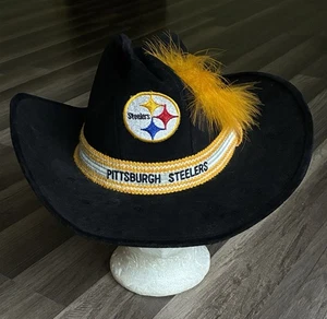Vintage 70 80s AJD Western Hat Suede Cowboy Pittsburgh Steelers RARE! Sz M - Picture 1 of 8