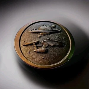 Vtg 1970s Star Trek USS Enterprise Brass Belt Buckle Planet Indiana Craft - Picture 1 of 10