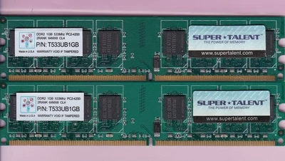 2GB 2x1GB PC2-4200 DDR2-533 SUPERTALENT T533UB1GB SUPER*TALENT Ram Memory Kit - Image 1 of 2