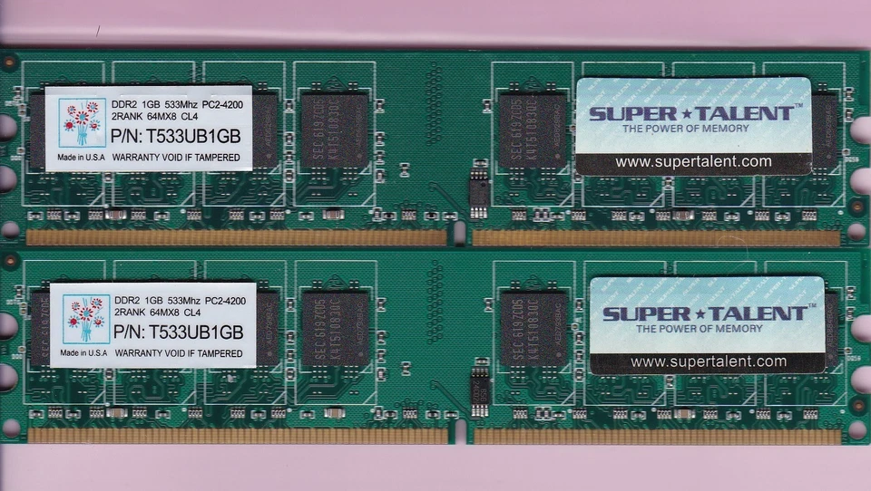 2GB 2x1GB PC2-4200 DDR2-533 SUPERTALENT T533UB1GB SUPER*TALENT Ram Memory Kit - Image 1 of 2