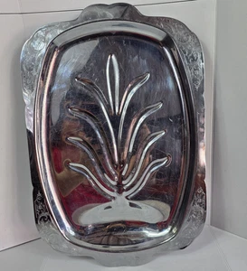 Thanksgiving Christmas Dinner Turkey Serving Platter Stainless Steel Silvertone - Picture 1 of 8