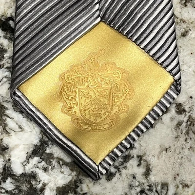 Donald Trump DJT полосатый галстук Repp шелк серебро белое золото подпись коллекции - Изображение 1 из 4