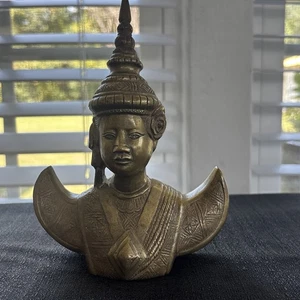 ANTIQUE BRONZE DANCER WOMAN BUST STATUE INDONESIAN 7" - Picture 1 of 14