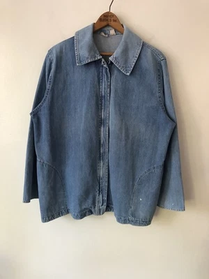 Chaqueta de Colección Años 70 80 Denim Costura Lateral Bolsillos Cremallera Azul Desteñido Se Ajusta a Mediana Foto 1 de 4
