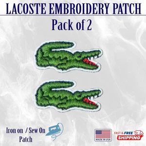 Lacoste Alligator Patches | Embroidered Logo – Iron/Sew On | 2-Pack - Picture 1 of 3