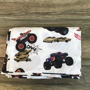 Pottery Barn Kids Hot Wheels Monster Trucks Toddler flat sheet ONLY 45”x65” EUC - Picture 1 of 6