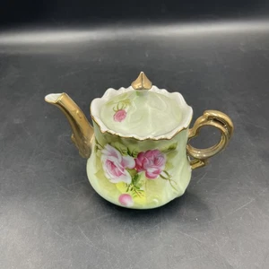 Vintage 1966 Rare Hard to Find Green Heritage Rose Mini Lefton Teapot TOP - Bild 1 von 8